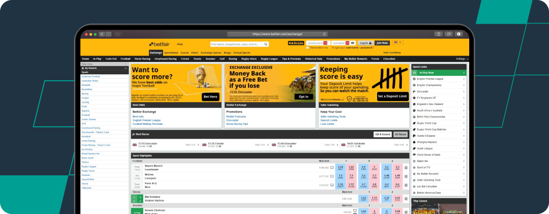 Betfair Betting Exchange Homepage