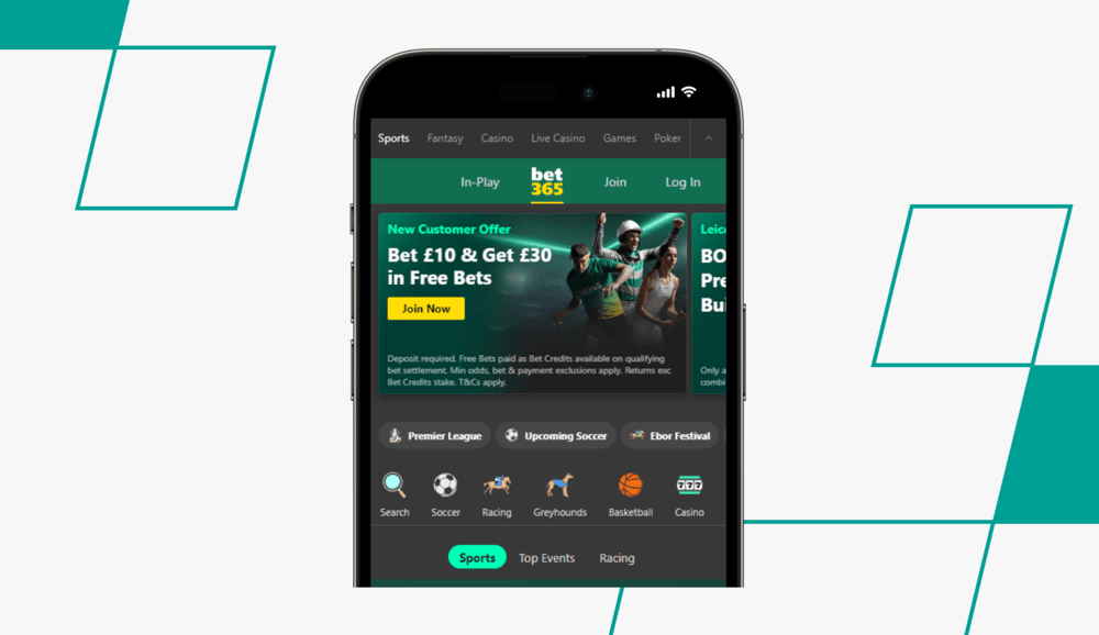 screenshot showing bet365 homepage