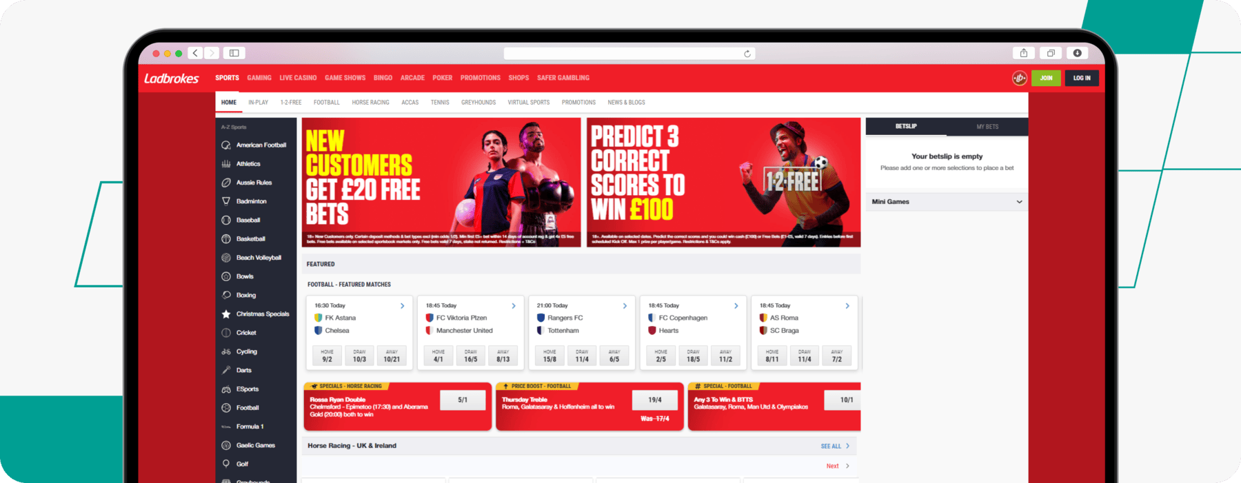 screenshot of ladbrokes's sportsbook homepage